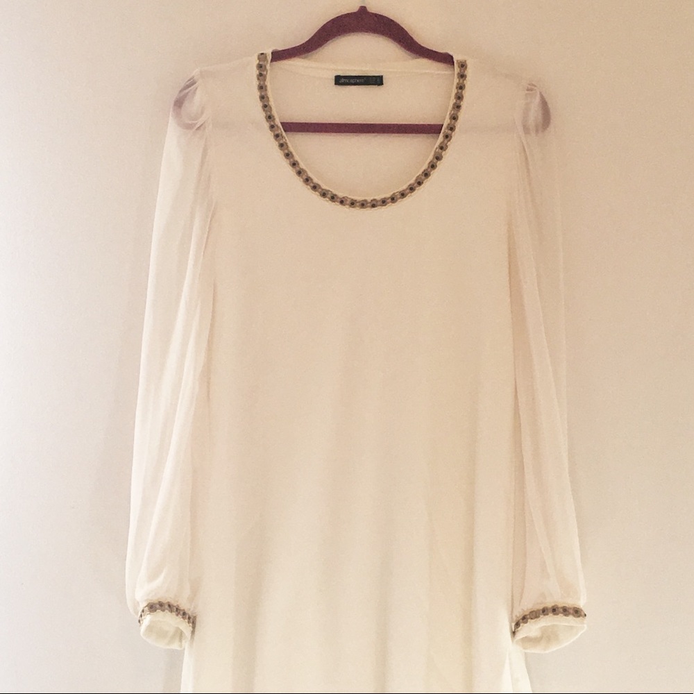 Long sleeved cream shift dress